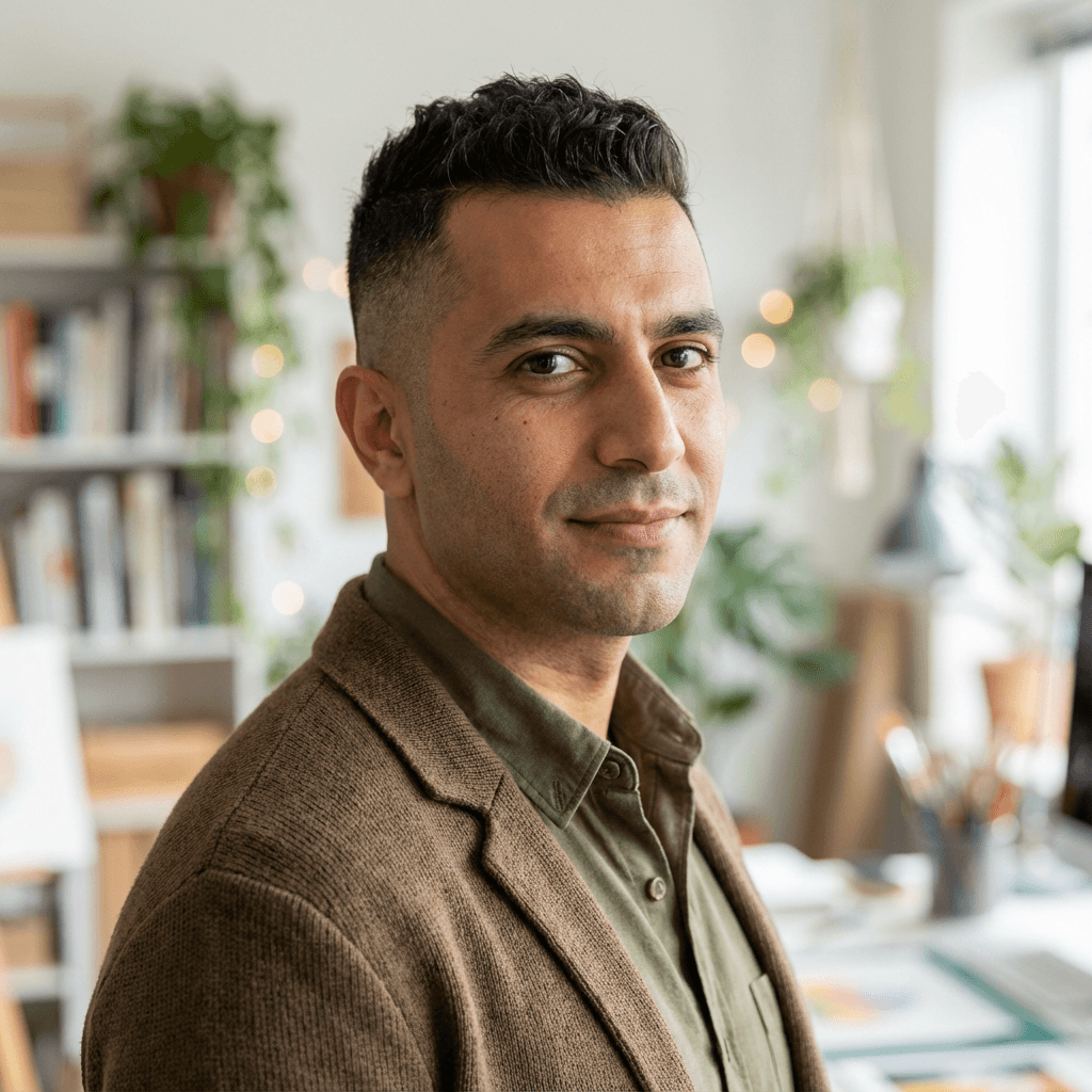 Ritratto di Luca Ferrari, direttore lavori, vicino a una gru da cantiere