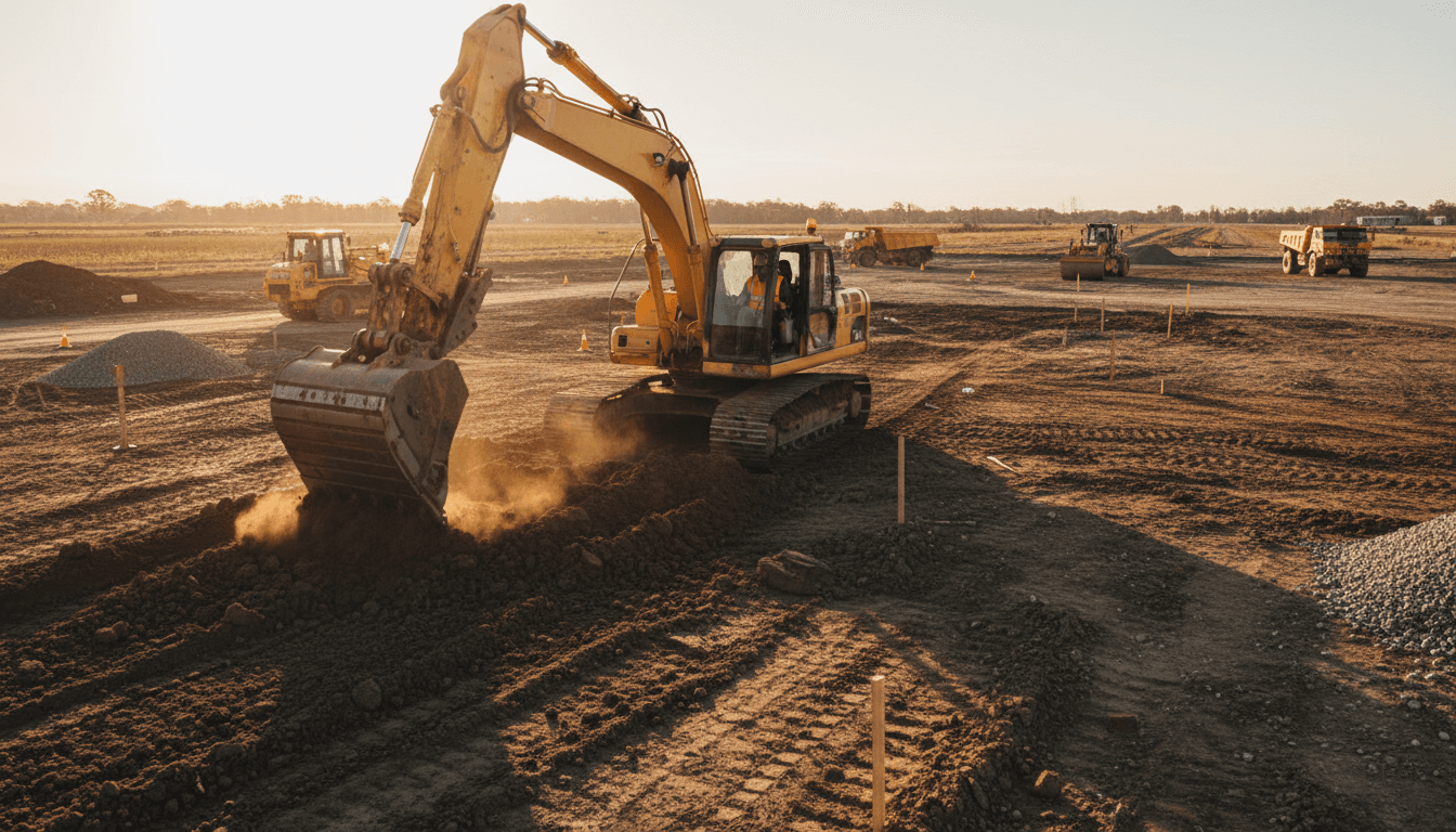 Escavatore su cantiere edile