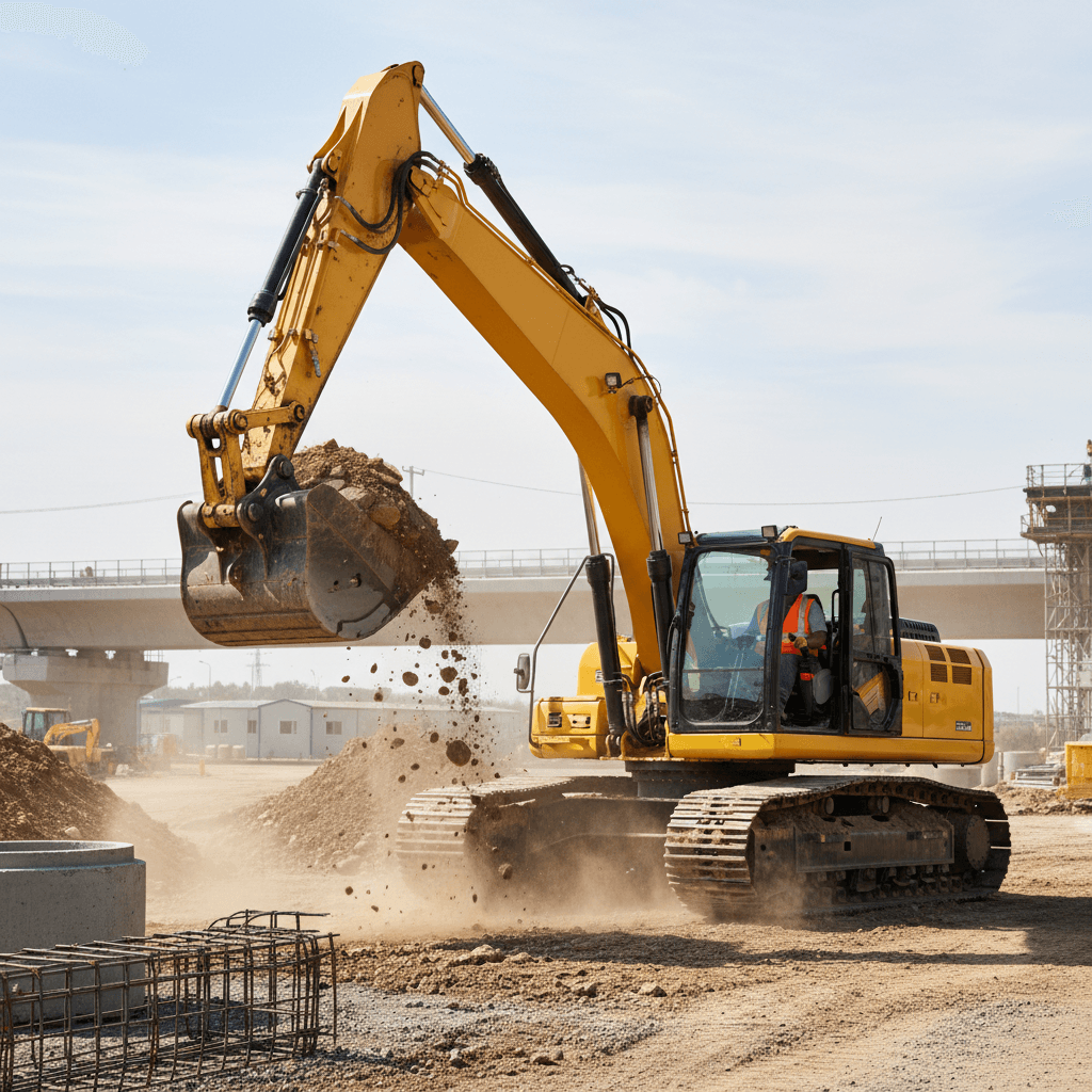 Macchinario in consegna in un cantiere edile